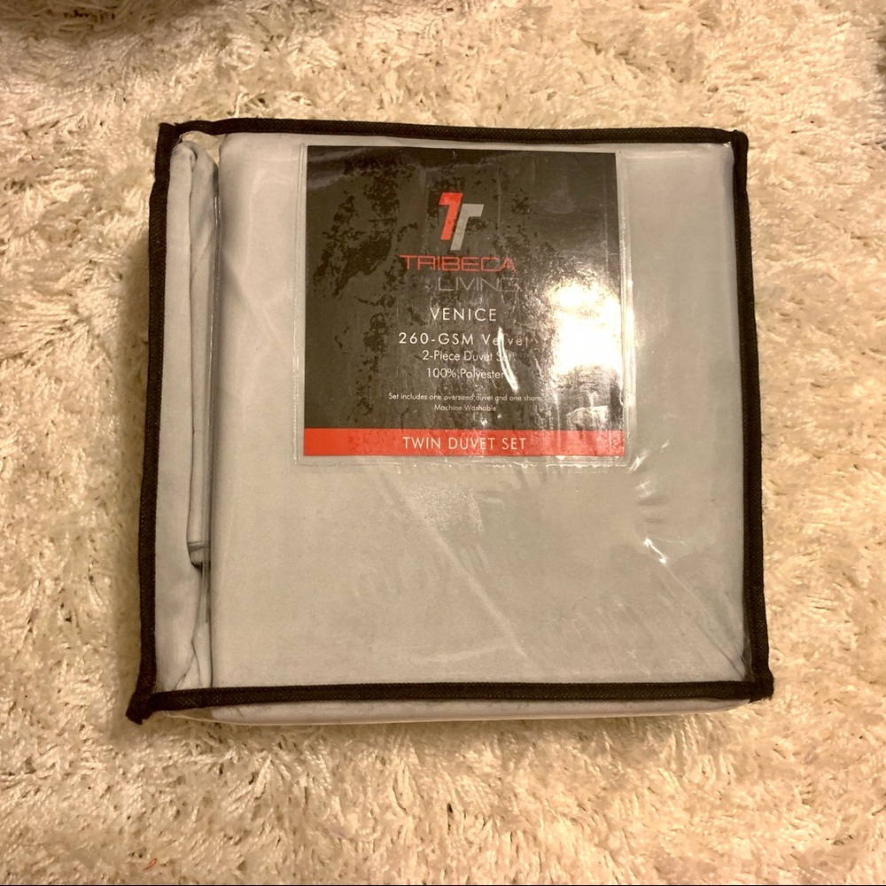 Velvet 2pc oversized twin duvet set silver gray